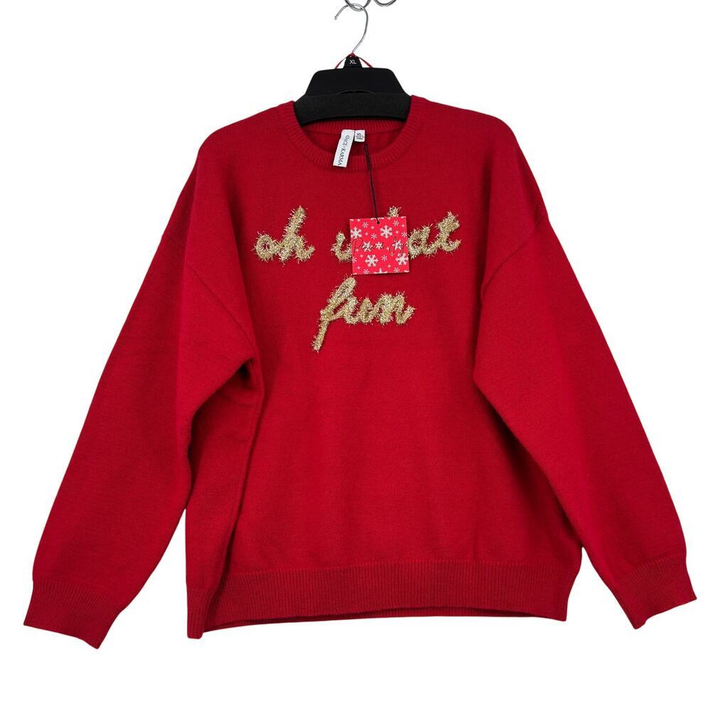 Grace + Karma Sweater Size XL Red Cardigan Pullover Oh What Fun‎ Gold